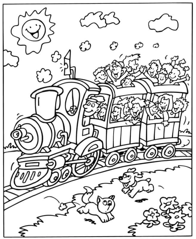 Desenhos de Crianças no Trem para colorir