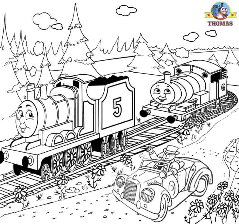 Desenhos de Dois Trens com Carro para colorir
