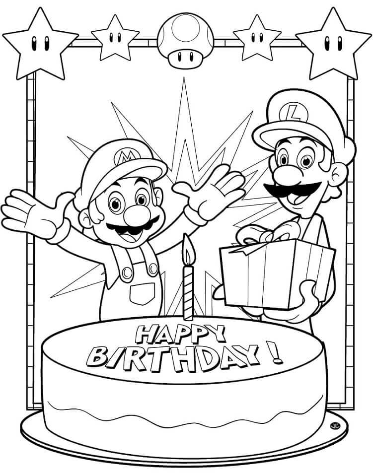 Feliz Aniversário Mario para colorir