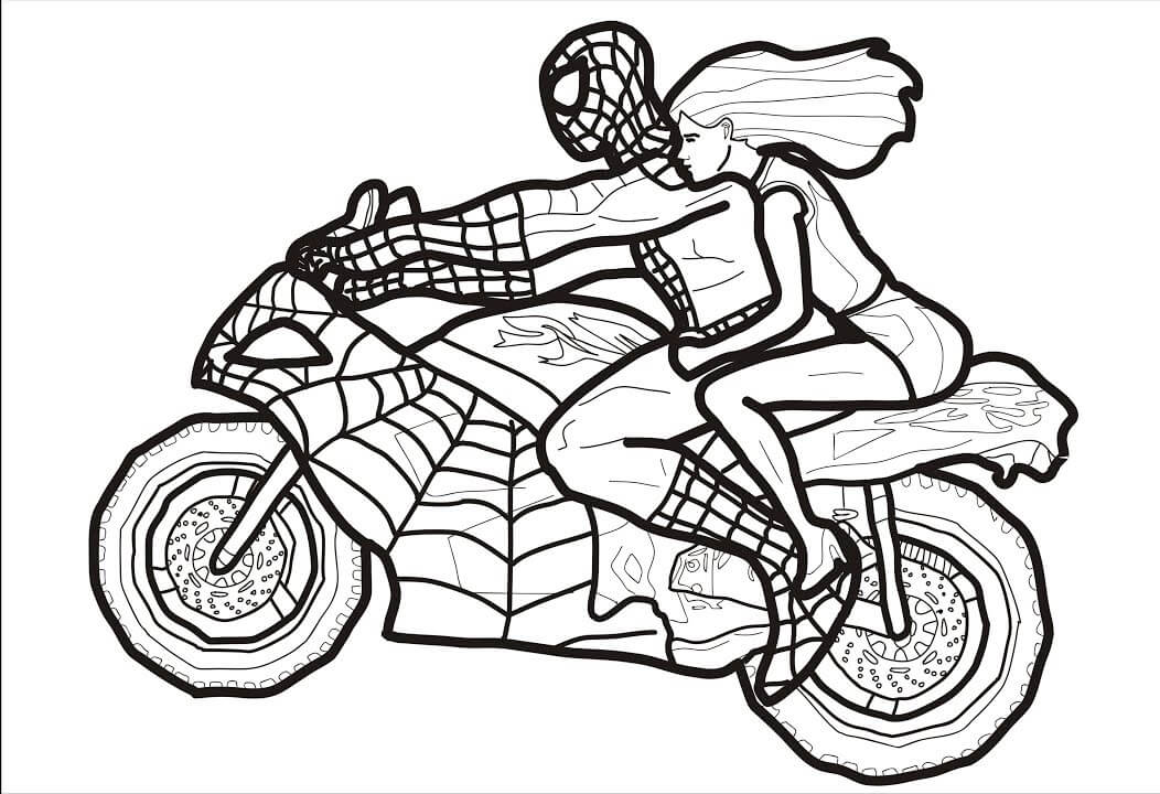 Desenhos de Homem-Aranha em uma Motocicleta para colorir