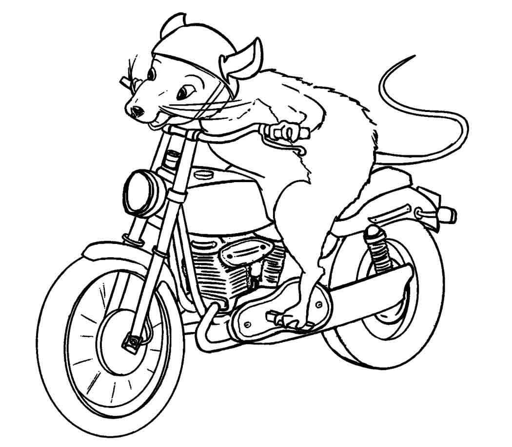 Mouse andando de motocicleta para colorir