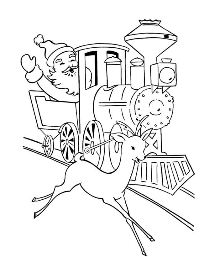 Desenhos de Trem de Condução de Papai Noel com Renas para colorir