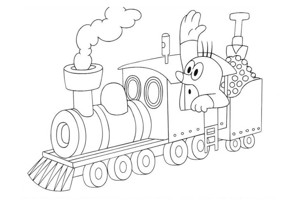 Desenhos de Trem Krtek e Coelho para colorir