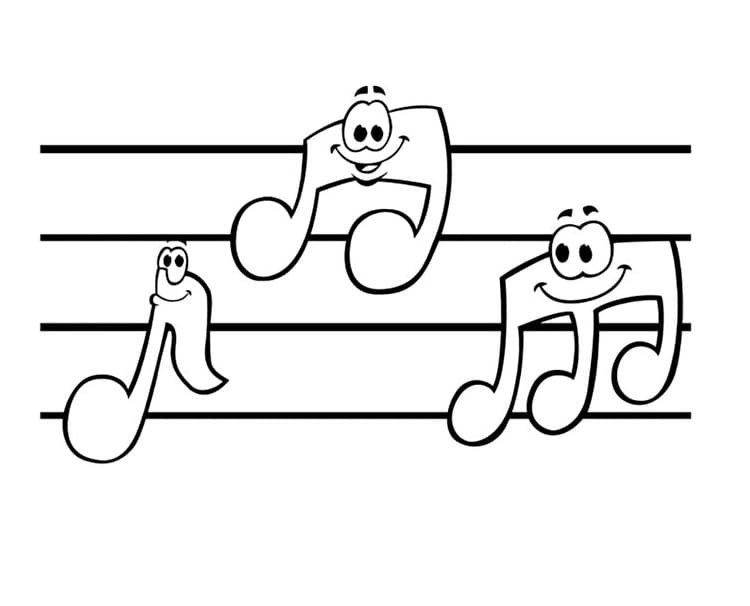 Notas musicais de desenho animado para colorir