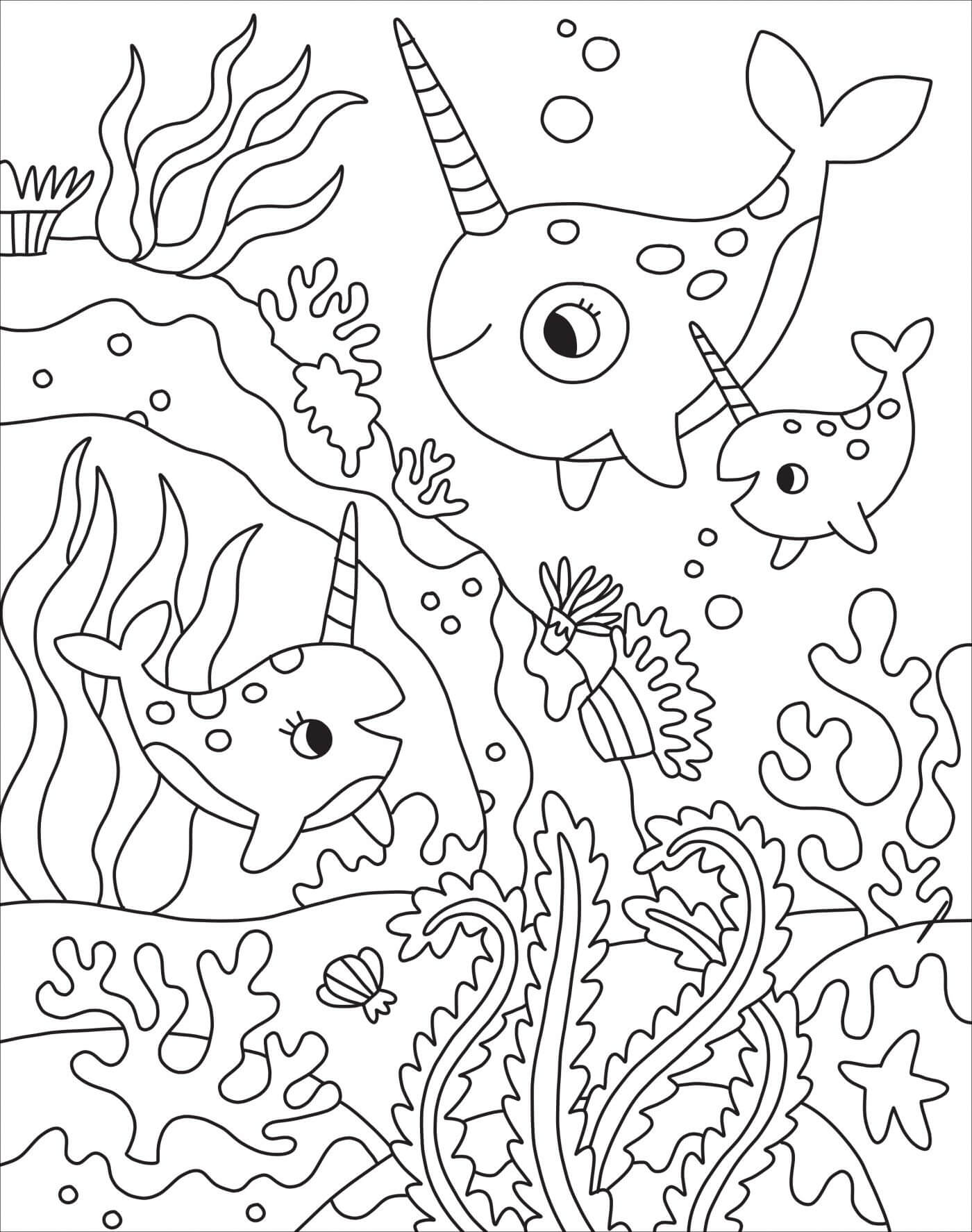 Desenhos de Adorável Baleia Unicórnio para colorir