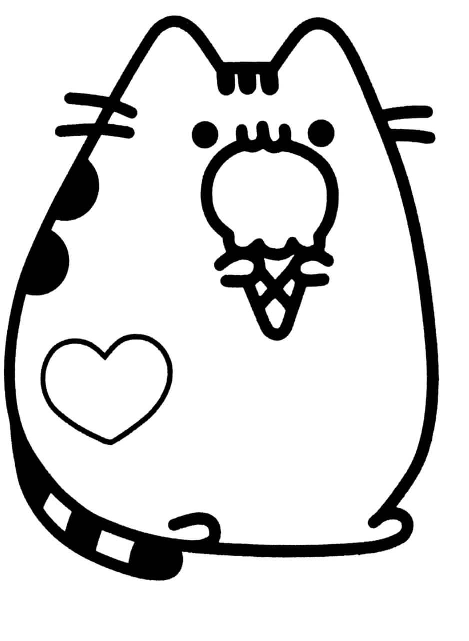 Desenhos de Adorável Gato Pusheen Tomando Sorvete para colorir