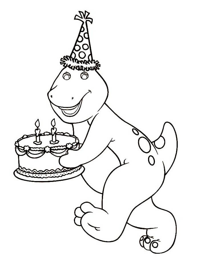 Barney com bolo de aniversário para colorir