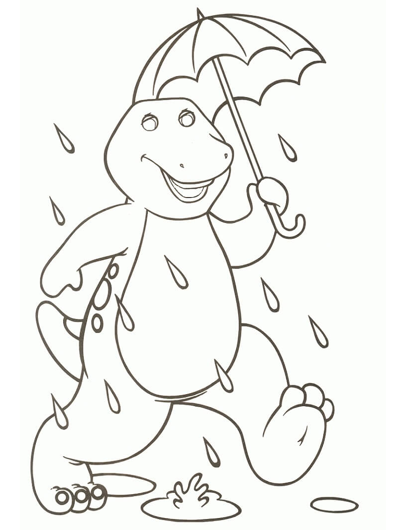 Desenhos de Barney com guarda-chuva para colorir