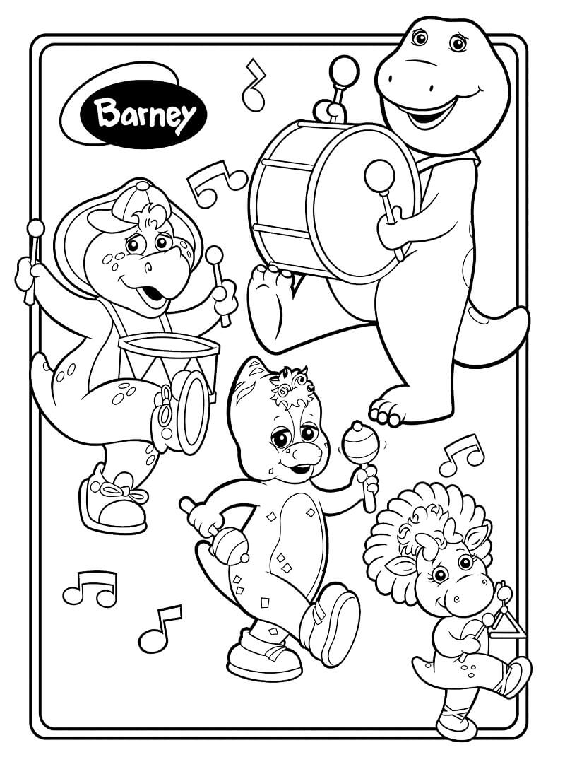 Barney com seus amigos para colorir