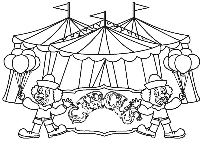Desenhos de Circo e Dois Palhaços para colorir