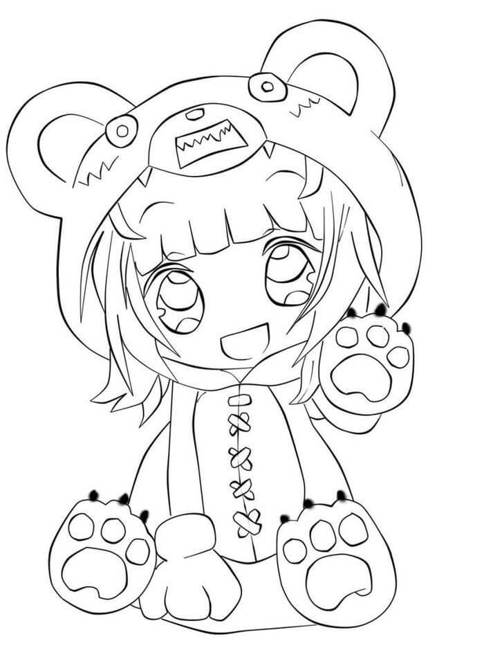 Garota Adorável Urso Anime para colorir