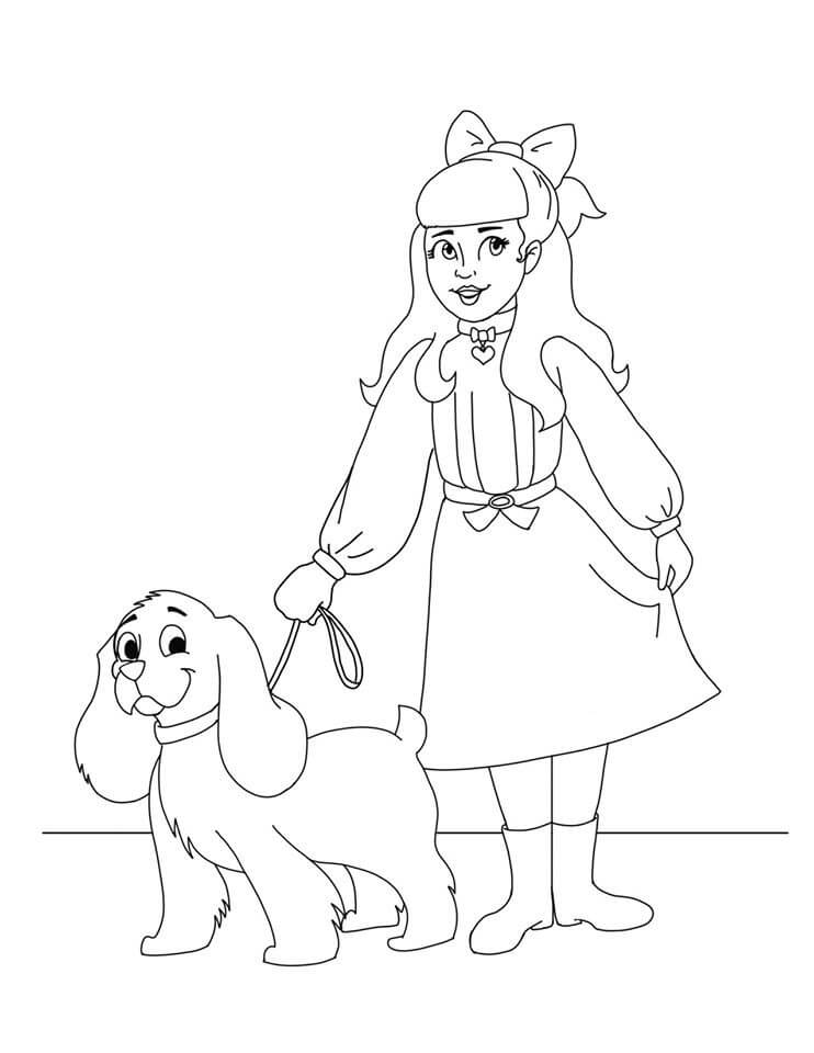 Desenhos de Garota Americana Boneca Samantha com Cachorro para colorir