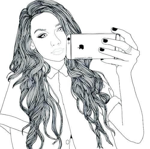 Desenhos de Menina Adolescente Segurando Smartphone para colorir