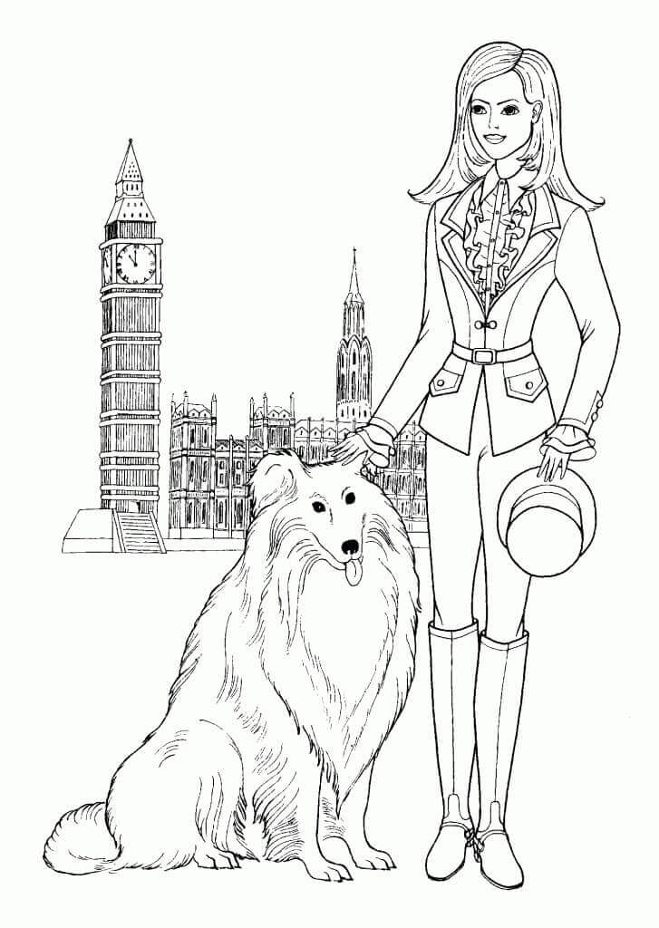 Menina Adolescente com Cachorro na Inglaterra para colorir