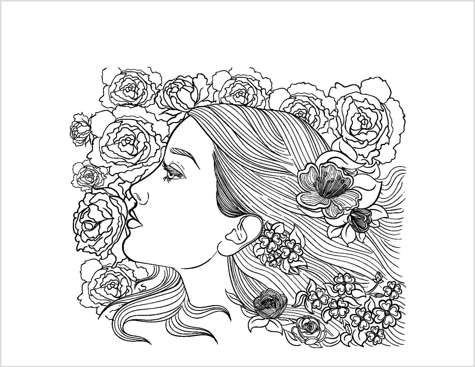 Desenhos de Menina Adolescente com Flor para colorir