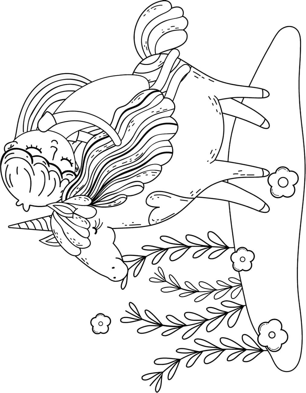 Princesinha Dormindo no Unicórnio para colorir