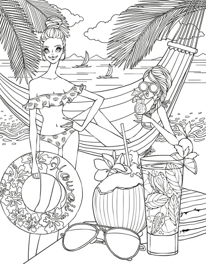 Desenhos de Senhoras na Praia para colorir