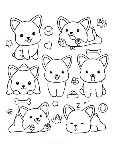 Desenhos de Sete Cachorro Adorável para colorir