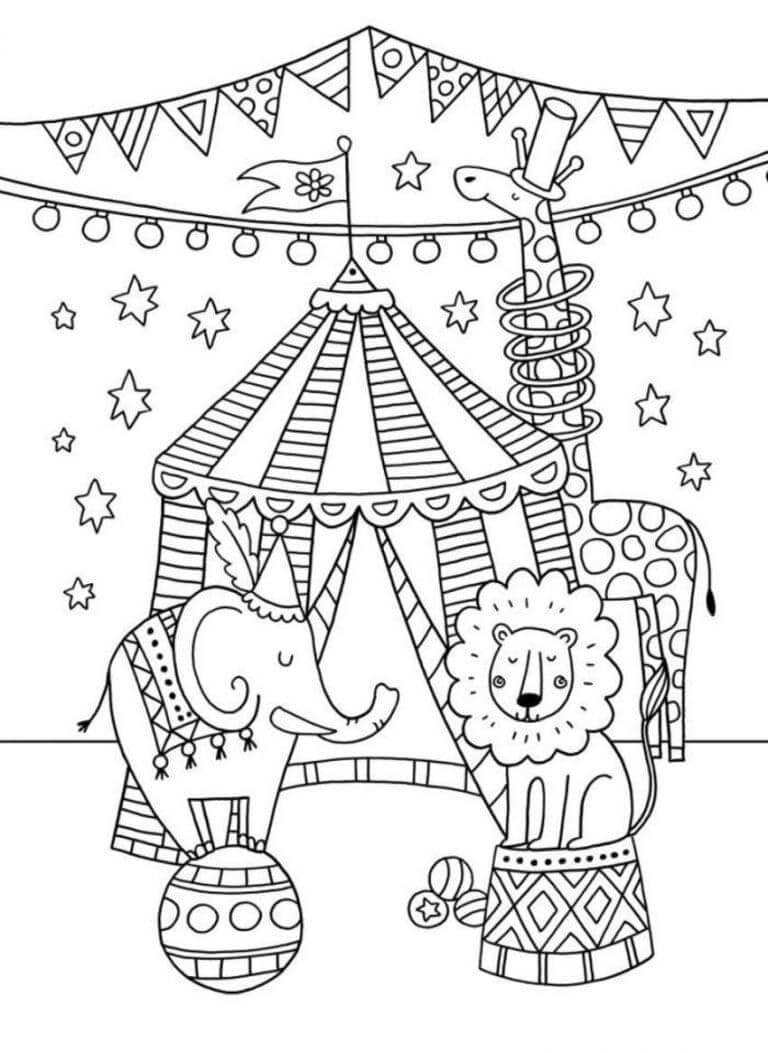 Desenhos de Tenda de Circo de Três Animais para colorir