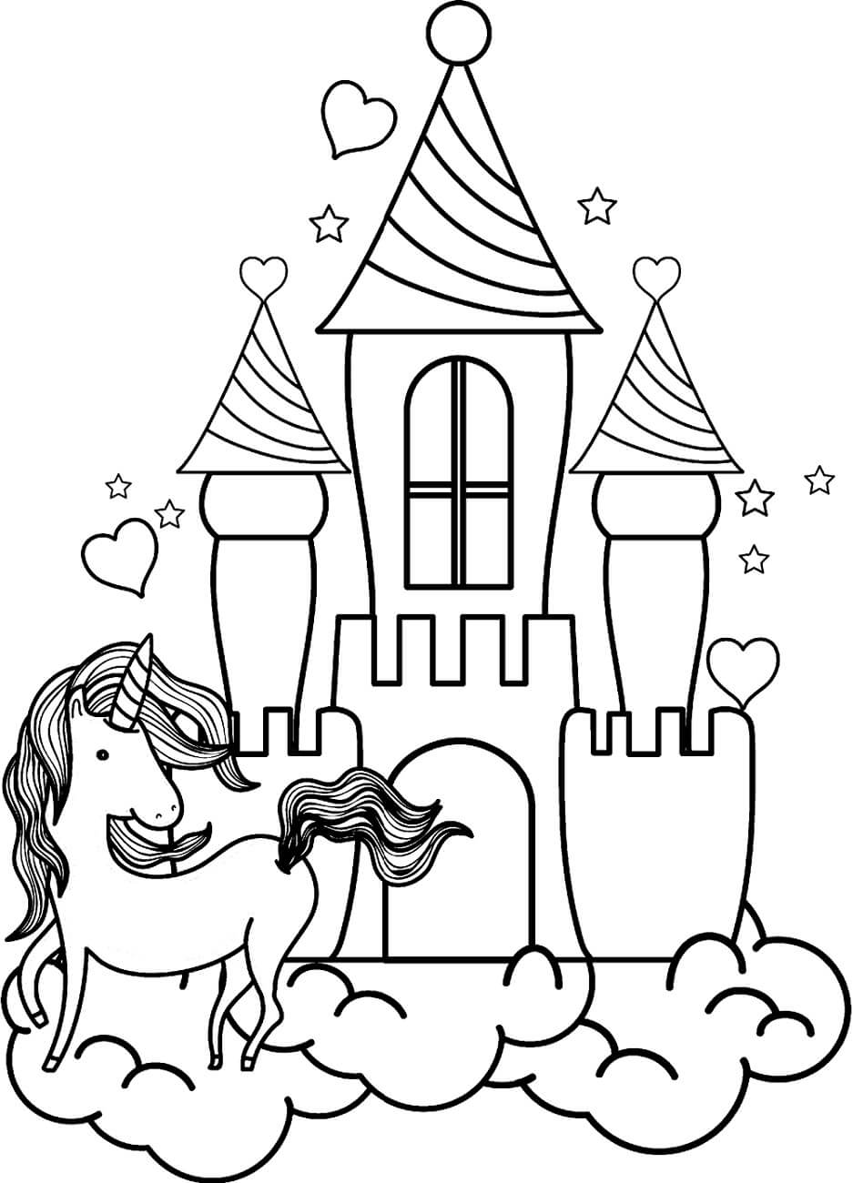 Desenhos de Unicórnio e o Castelo para colorir