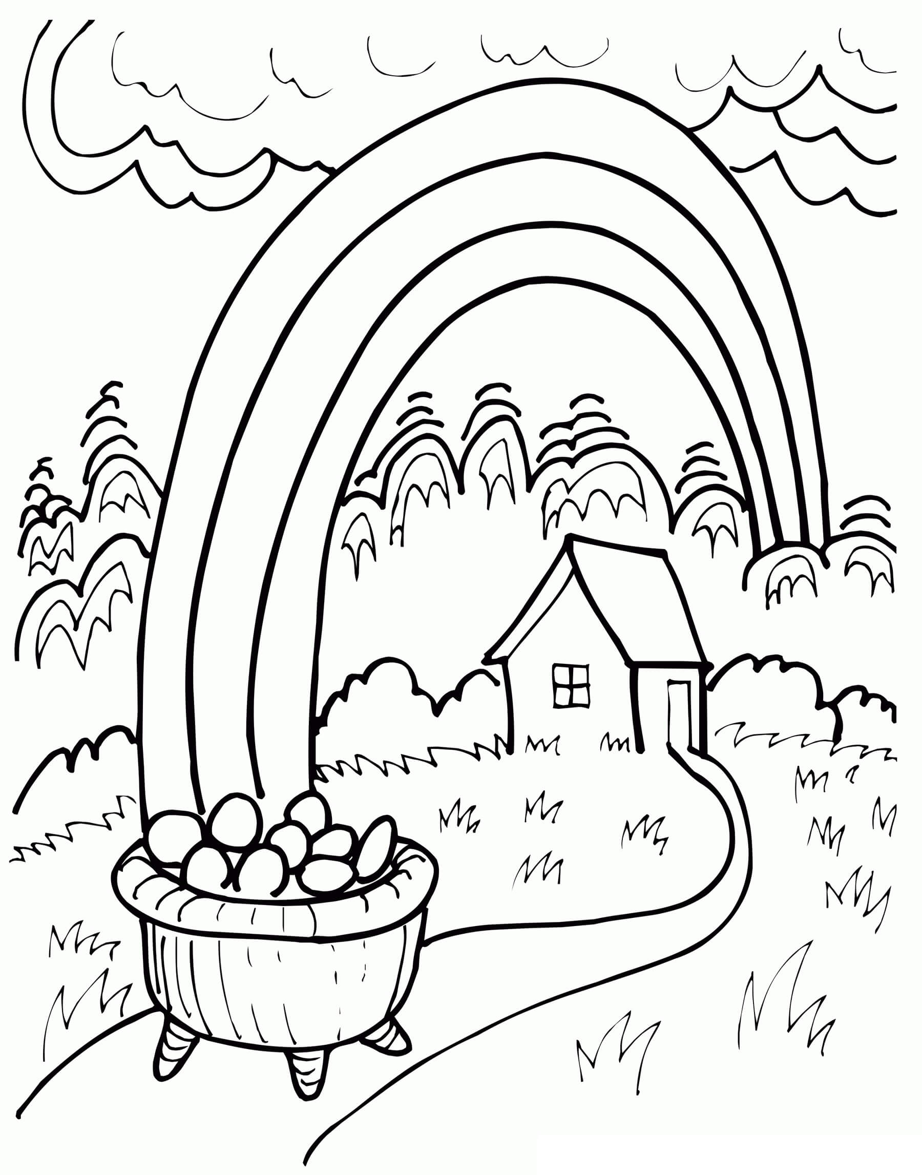 Desenhos de Arco-íris com Pote de Ouro para colorir