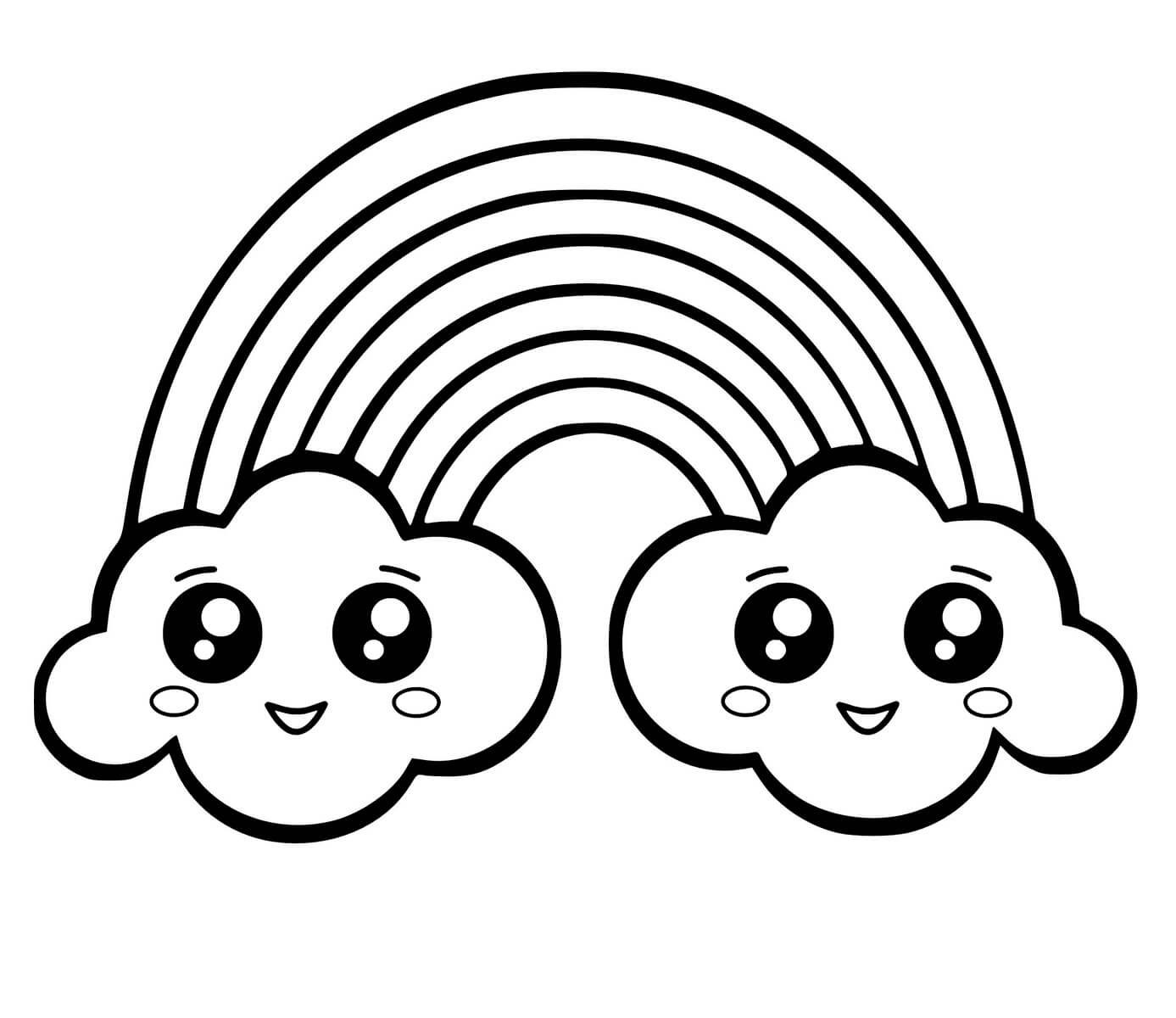 Arco-íris Kawaii para colorir