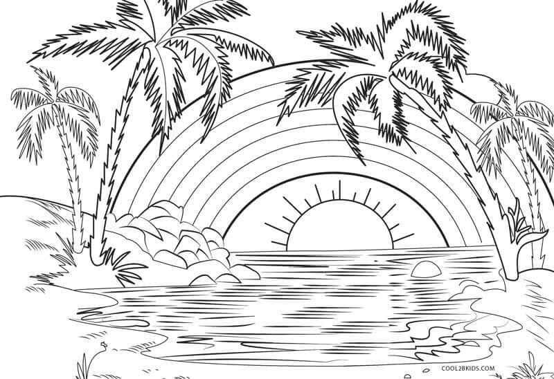 Desenhos de Arco-íris na Praia para colorir