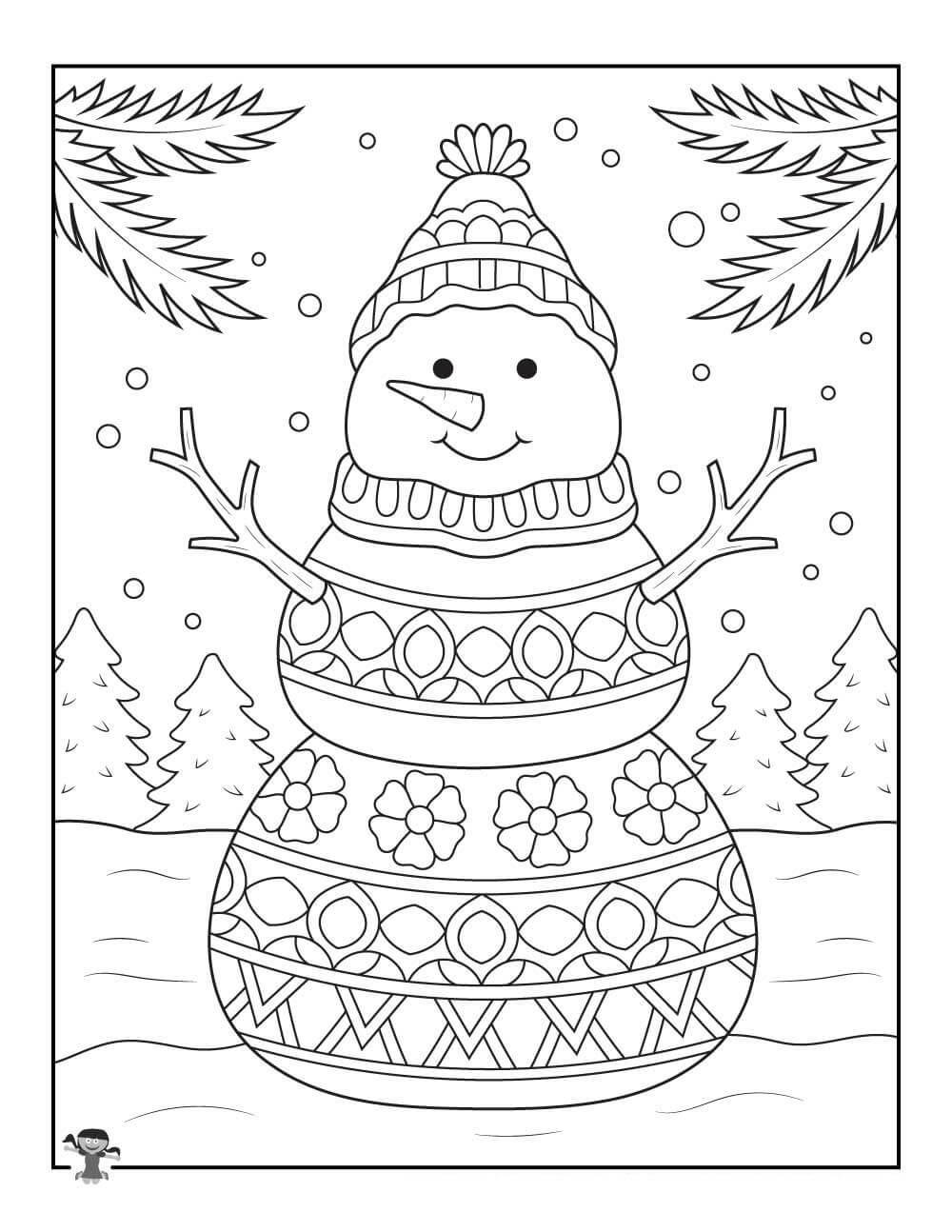 Desenhos de Boneco de Neve Sorridente no inverno para colorir