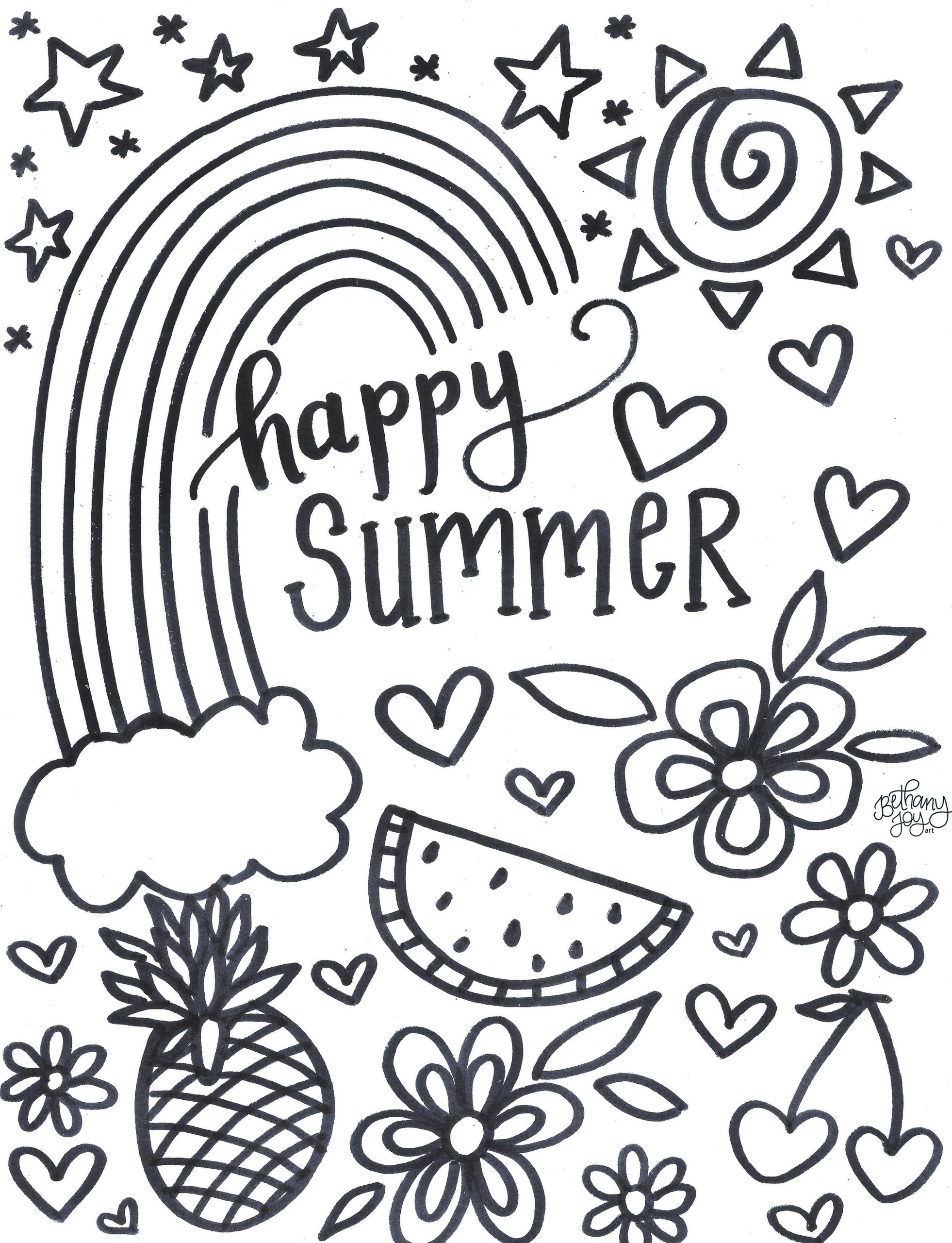 Cartaz Feliz Verão para colorir