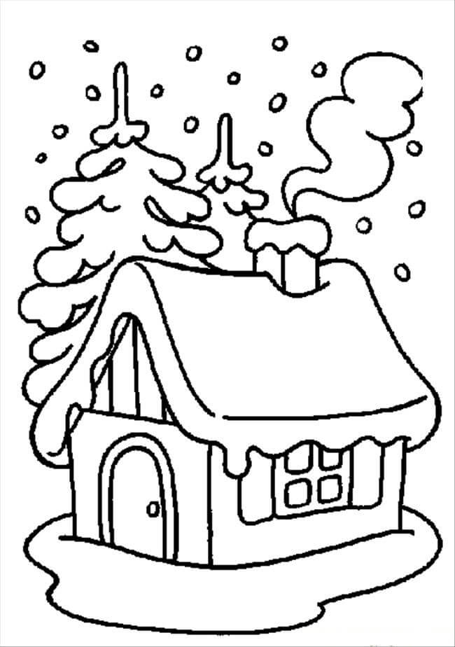 Desenhos de Casa no Inverno para colorir