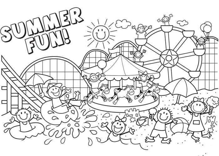 Desenhos de Diversão de Verão no parque Aquático para colorir