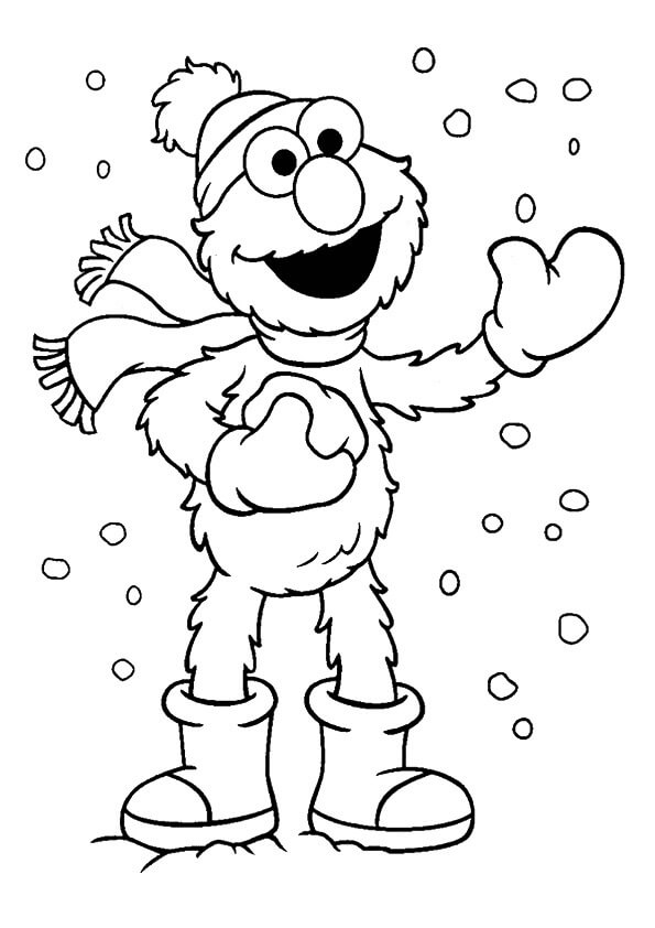 Desenhos de Elmo Curtindo o Inverno para colorir