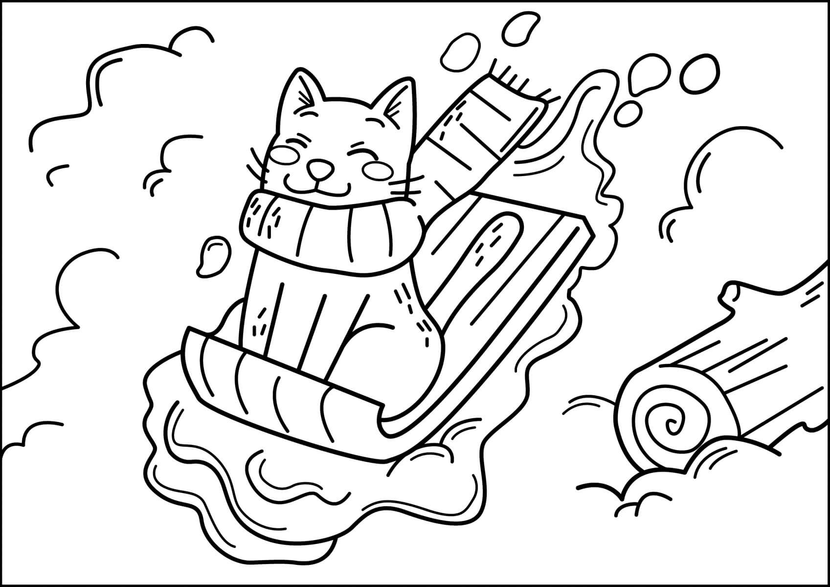 Desenhos de Gato Bonito no Inverno para colorir