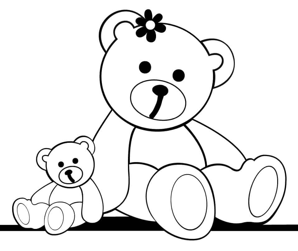 Desenhos de Mãe Ursinho de Pelúcia e bebê Ursinho de Pelúcia para colorir