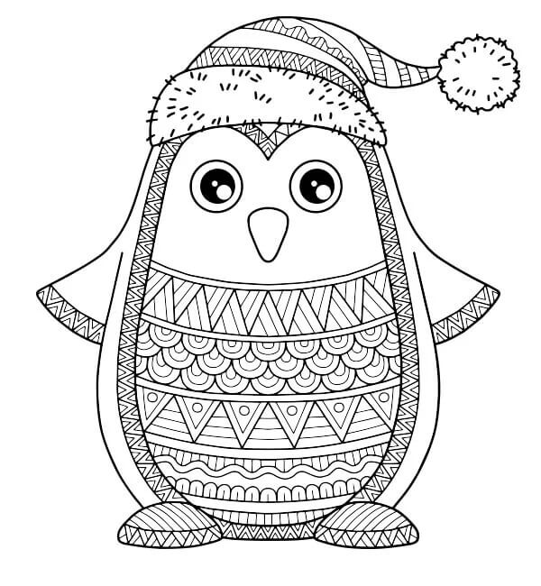 Desenhos de Mandala de Pinguim no Inverno para colorir