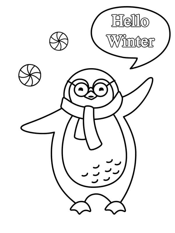 Pinguim Olá Inverno para colorir