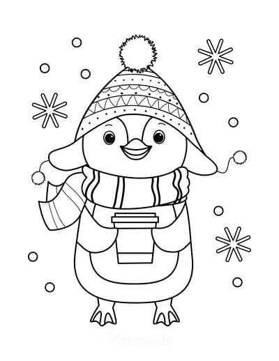 Desenhos de Pinguim Sorridente no Inverno para colorir