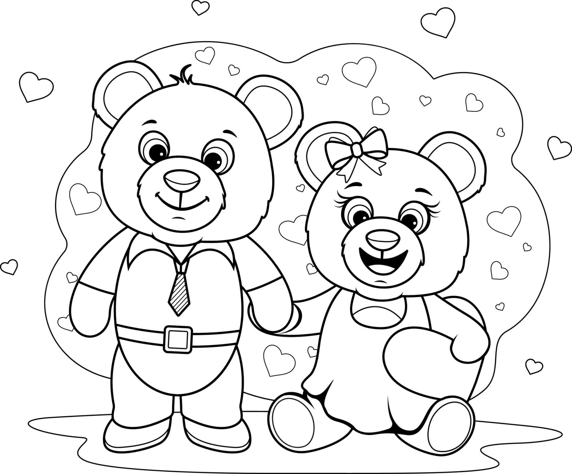 Desenhos de Ursinho de Pelúcia Casal de Desenho Animado para colorir