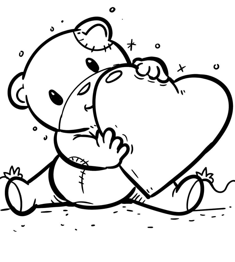 Desenhos de Ursinho de Pelúcia com Coração Sorridente para colorir