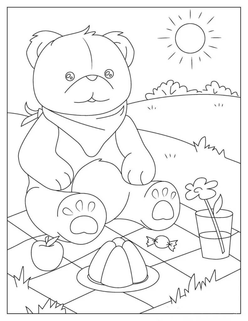 Desenhos de Ursinho de Pelúcia em Piquenique para colorir