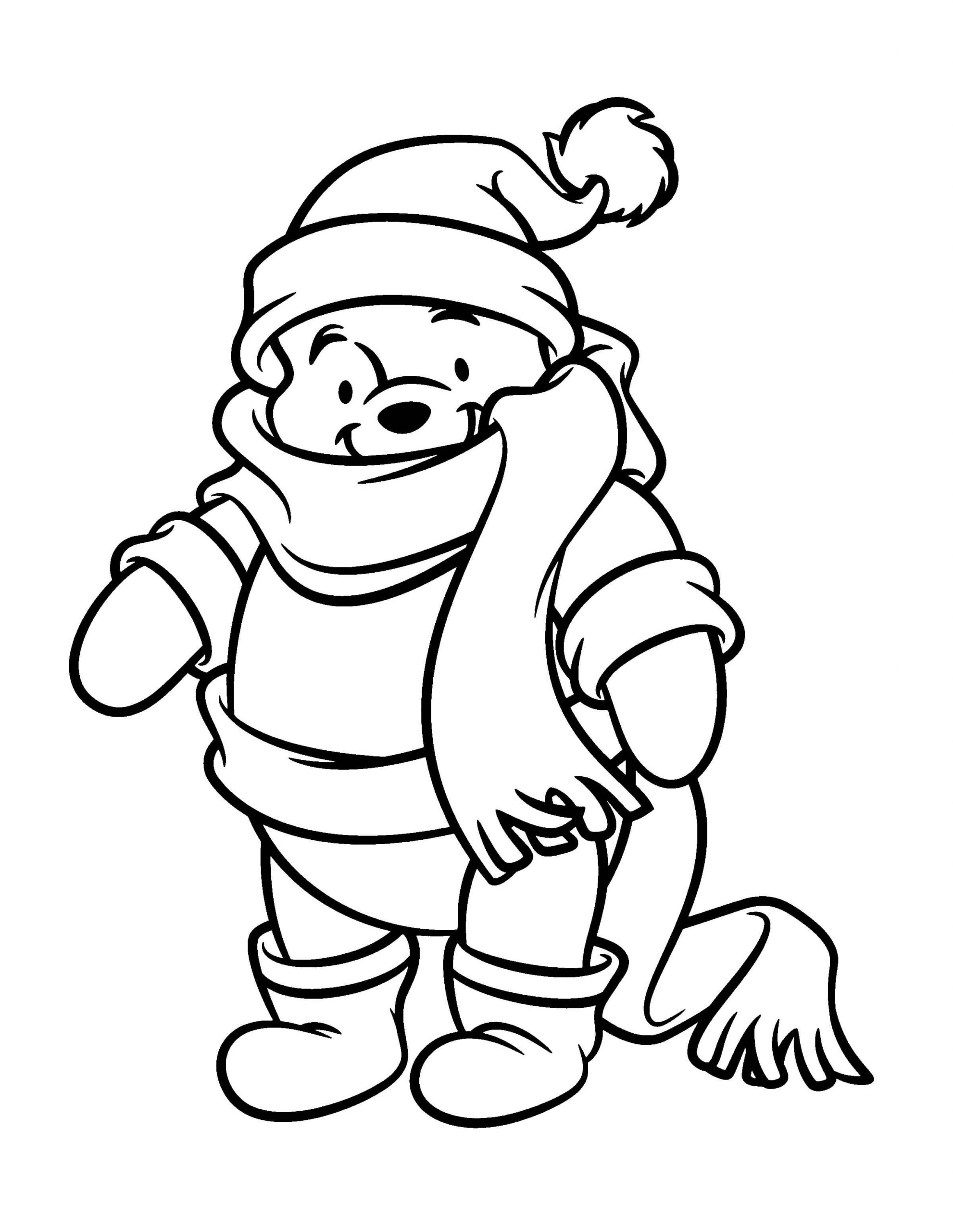 Desenhos de Ursinho Pooh no Inverno para colorir