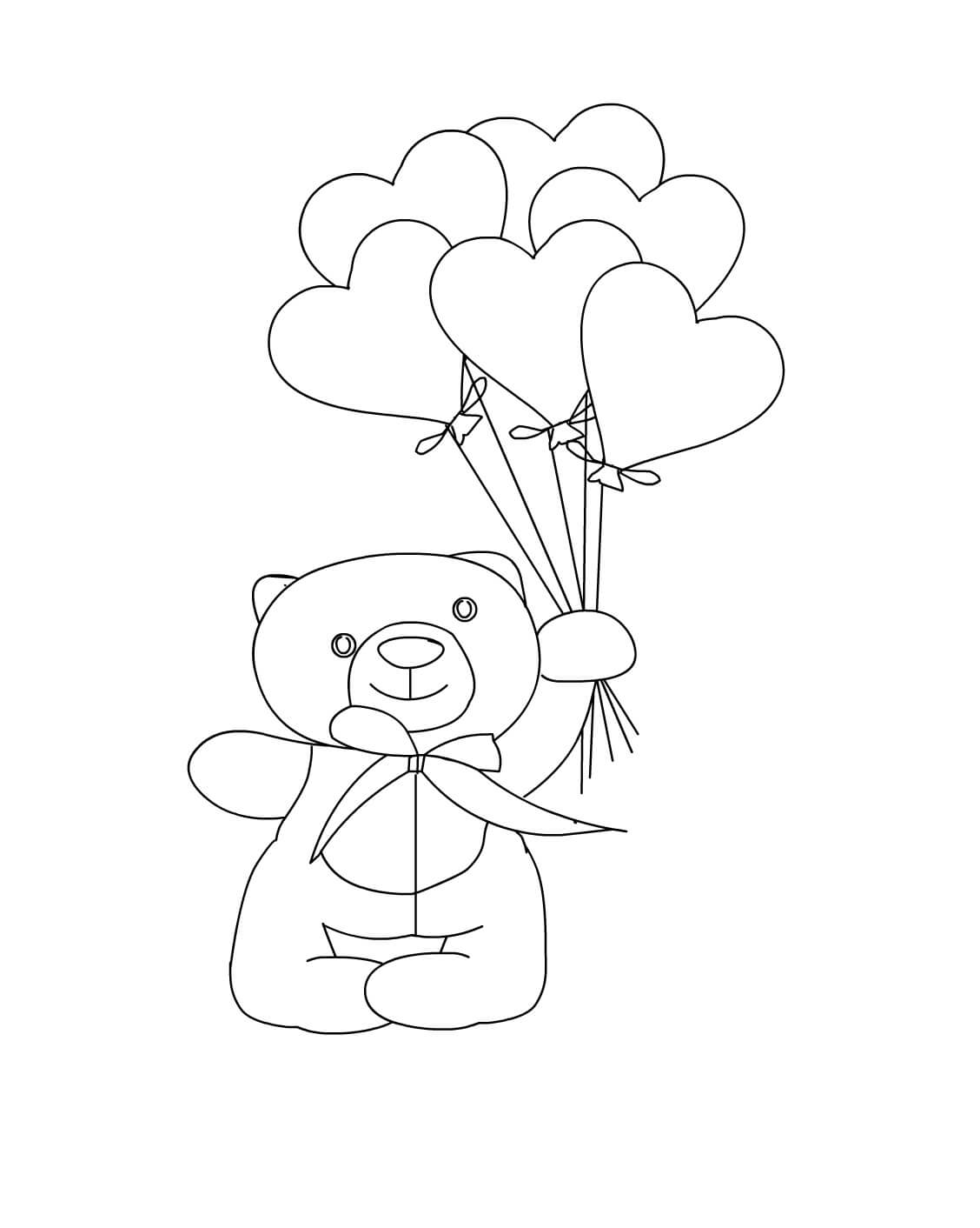 Desenhos de Ursinho segurando Balões para colorir