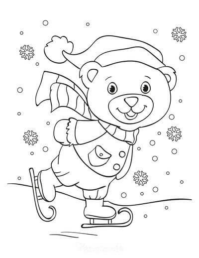 Desenhos de Urso Divertido Esquiando no Inverno para colorir