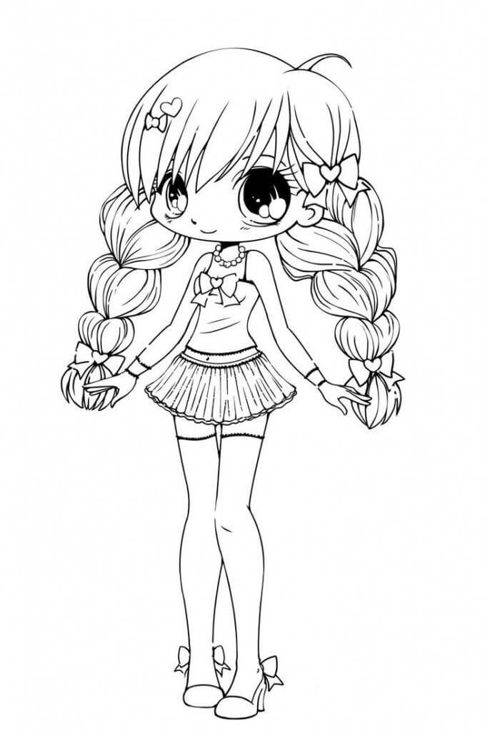 Desenhos de Kawaii Girl Sorrindo para colorir