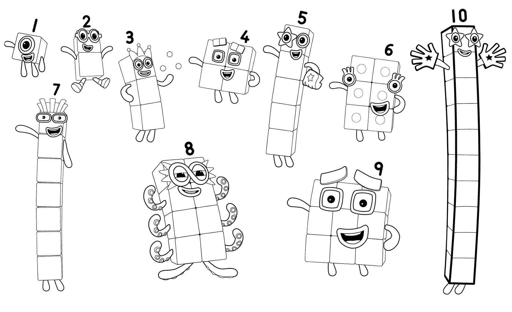 Desenhos de Numberblocks 1 a 10 para colorir
