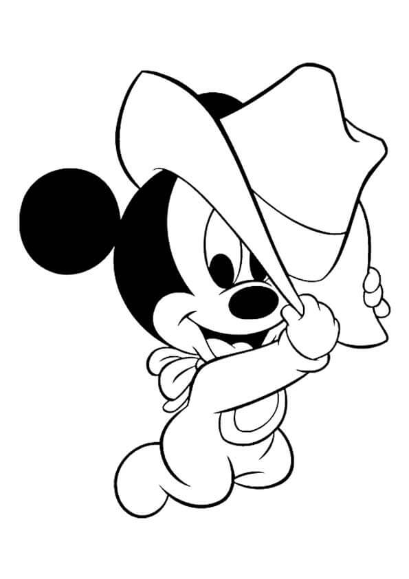 Desenhos de Bebê Mickey Mouse usando Chapéu de Cowboy para colorir