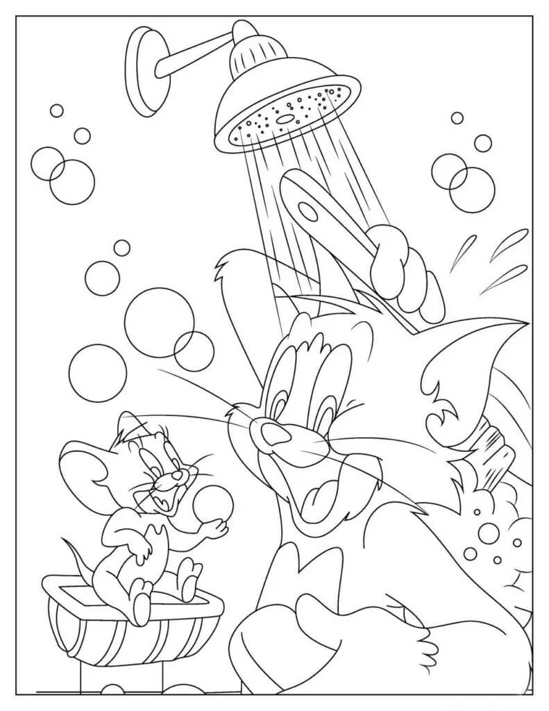 Desenhos de Chuveiro fofo de Tom e Jerry para colorir