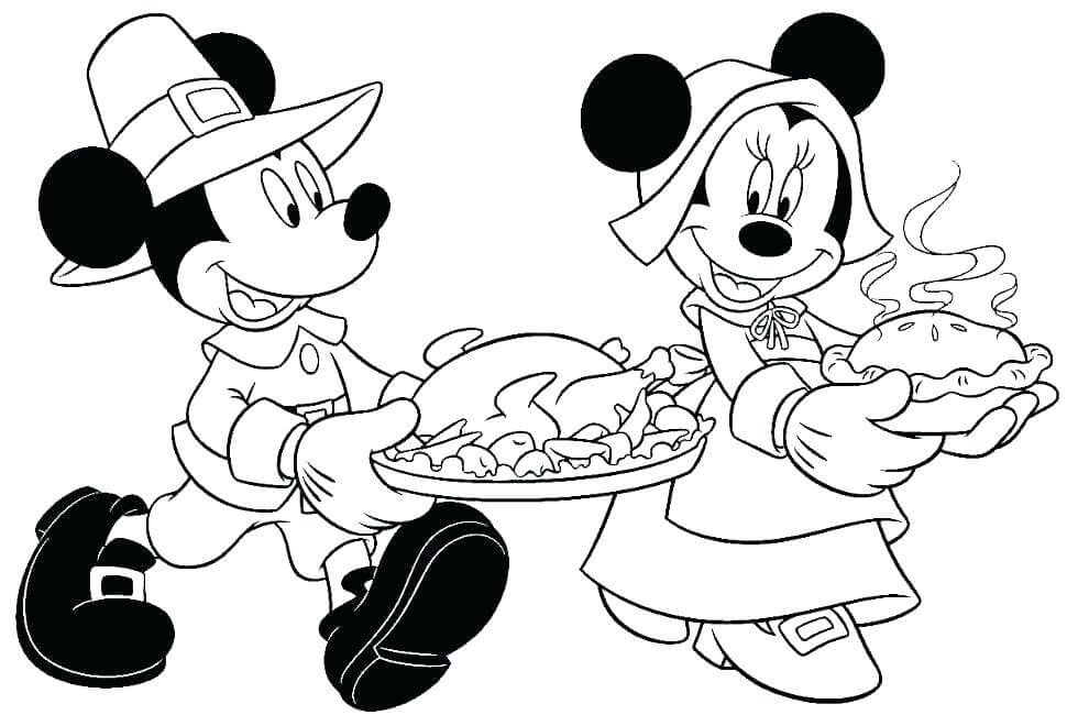 Desenhos de Dia de Ação de Graças com Mickey e Minnie para colorir