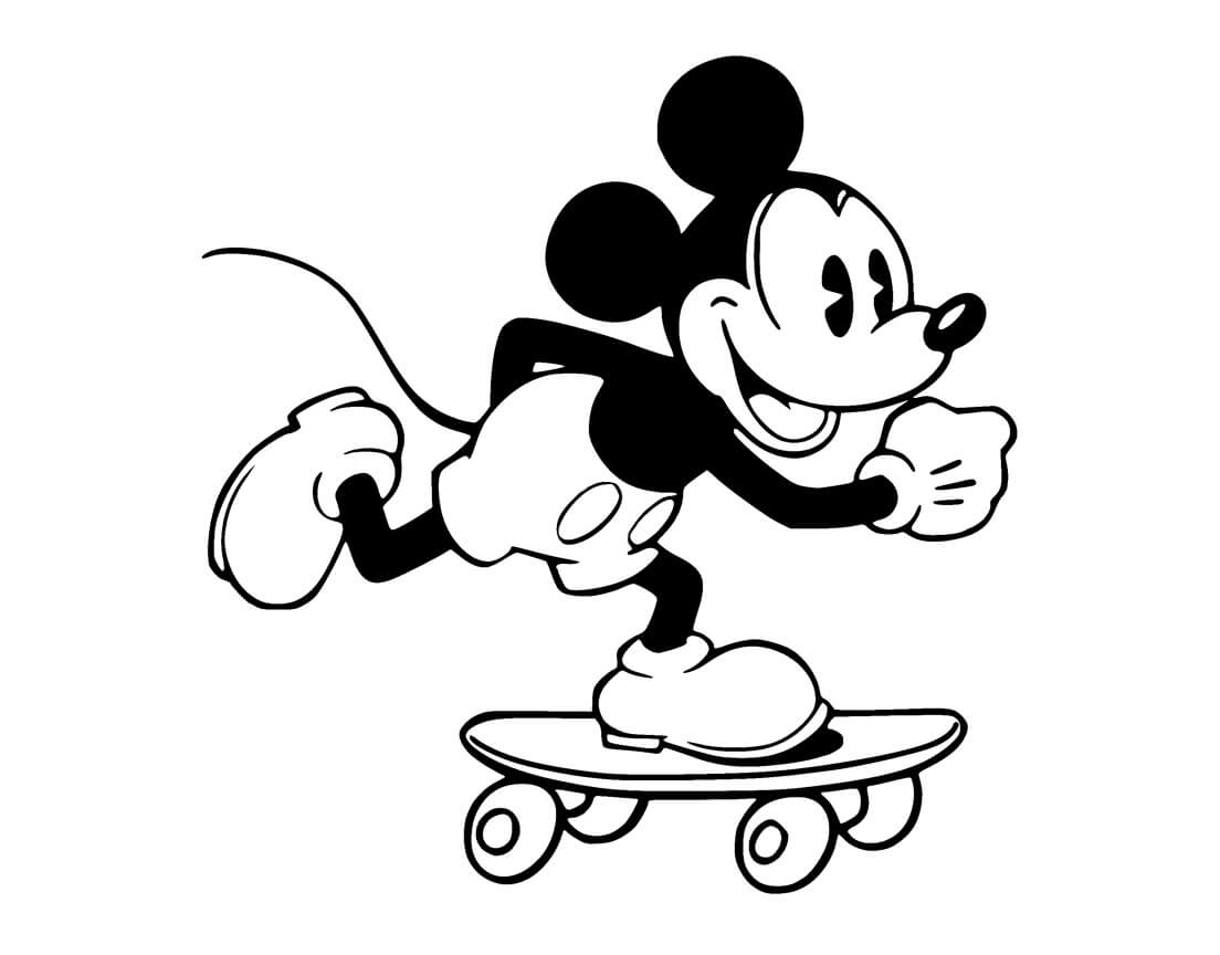Divertido Mickey Mouse Jogando Skate para colorir