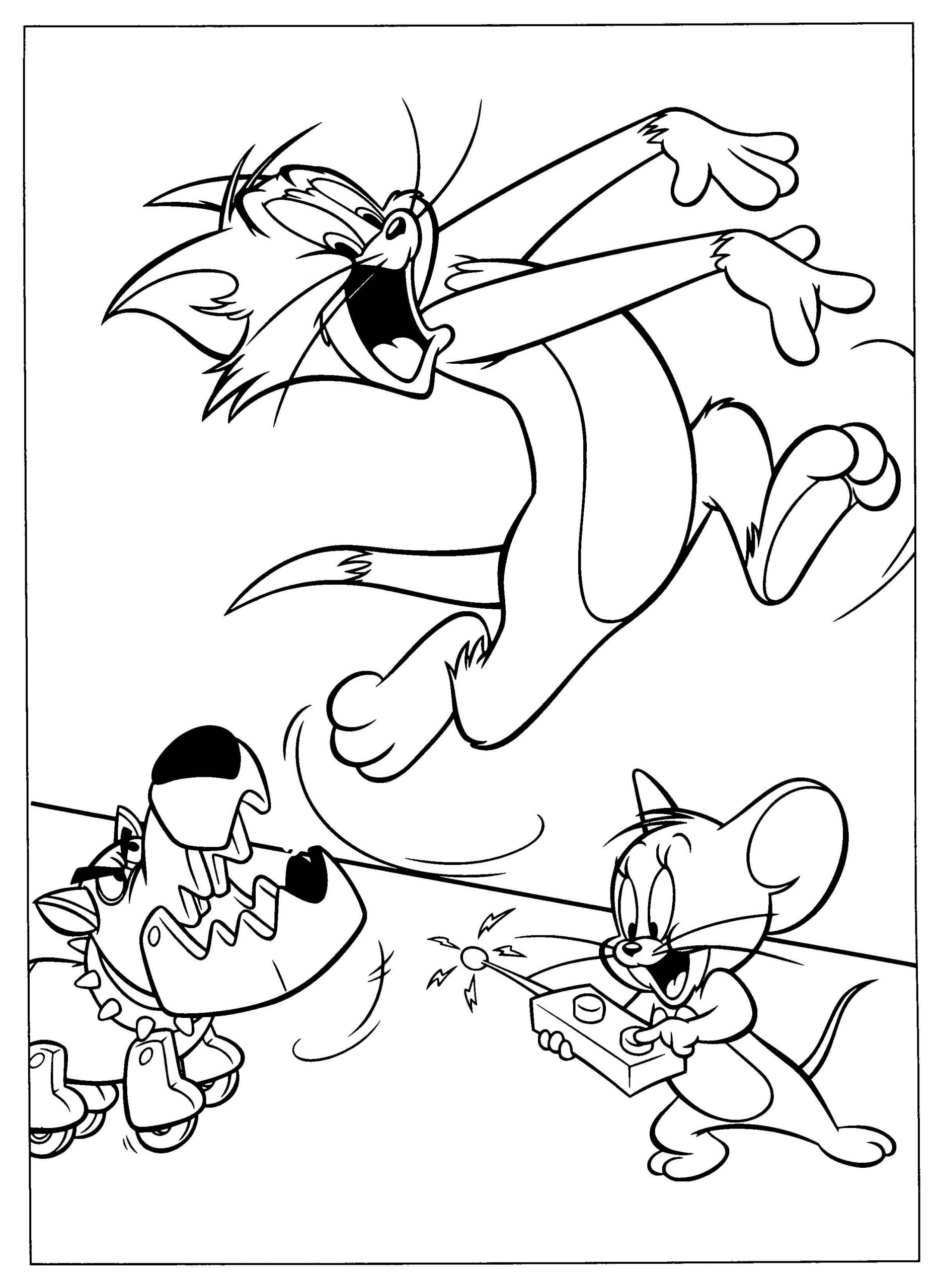 Desenhos de Engraçado Tom e Jerry com Cão Robô para colorir